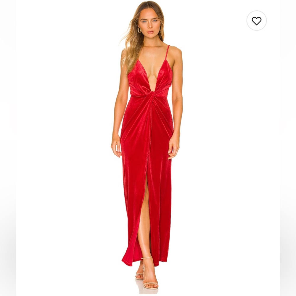 Aurora Deep V maxi red dress.